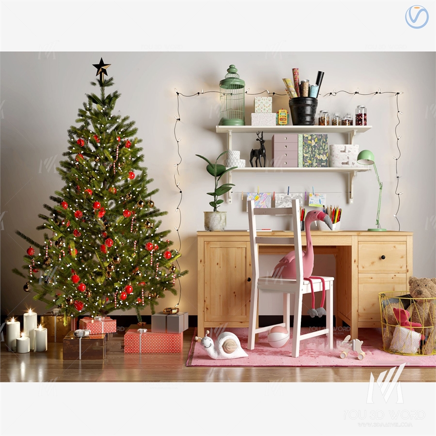 Modern desk school supplies christmas tree 3d model